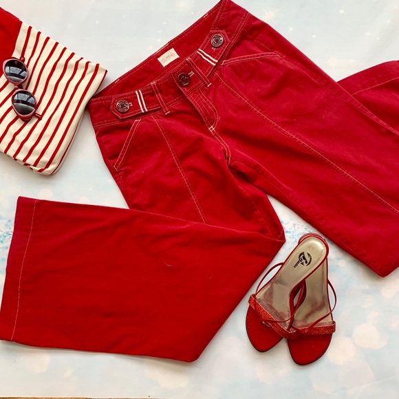 Anthropologie Pants - Anthropologie Cidra Red Top stitched wide leg pant